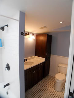 This is a nice angle that shows the Octagon & Dot marble floor tile.